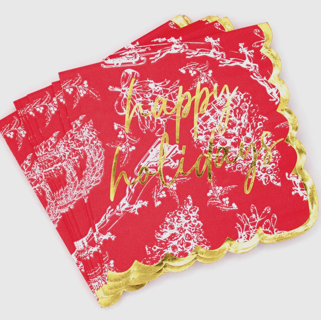 Happy Holidays Gold Scallop Cocktail Napkins