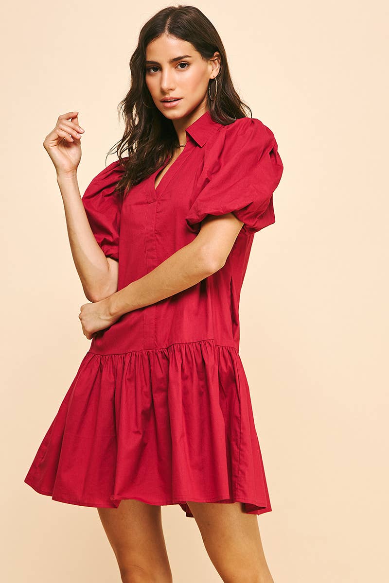 Crimson Drop Waist Shirt dress