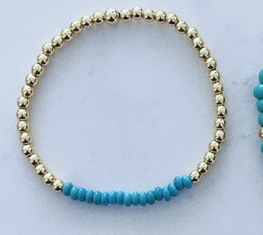 Gold Filled beaded bracelet with Aqua Beads