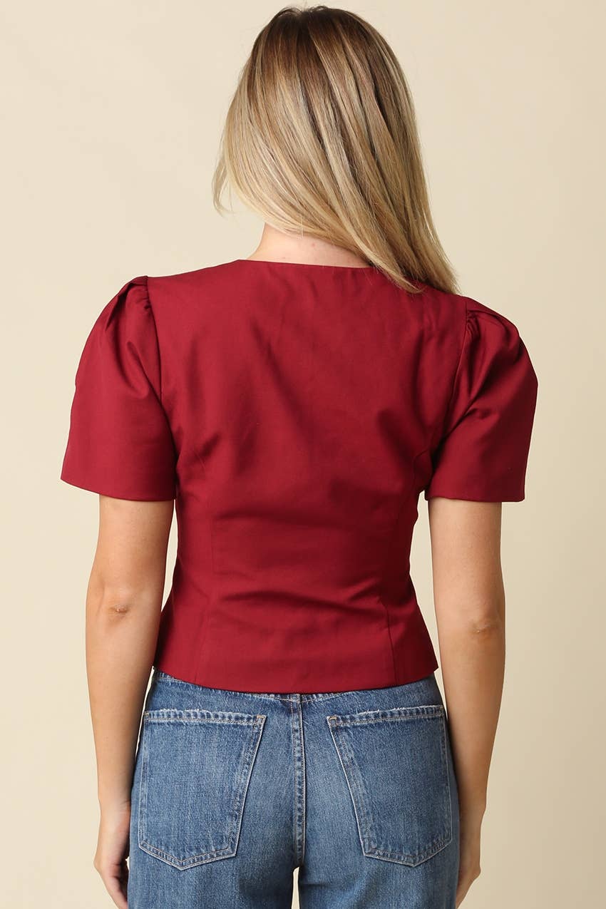 Cora Puff Sleeve Button-Front Blouse