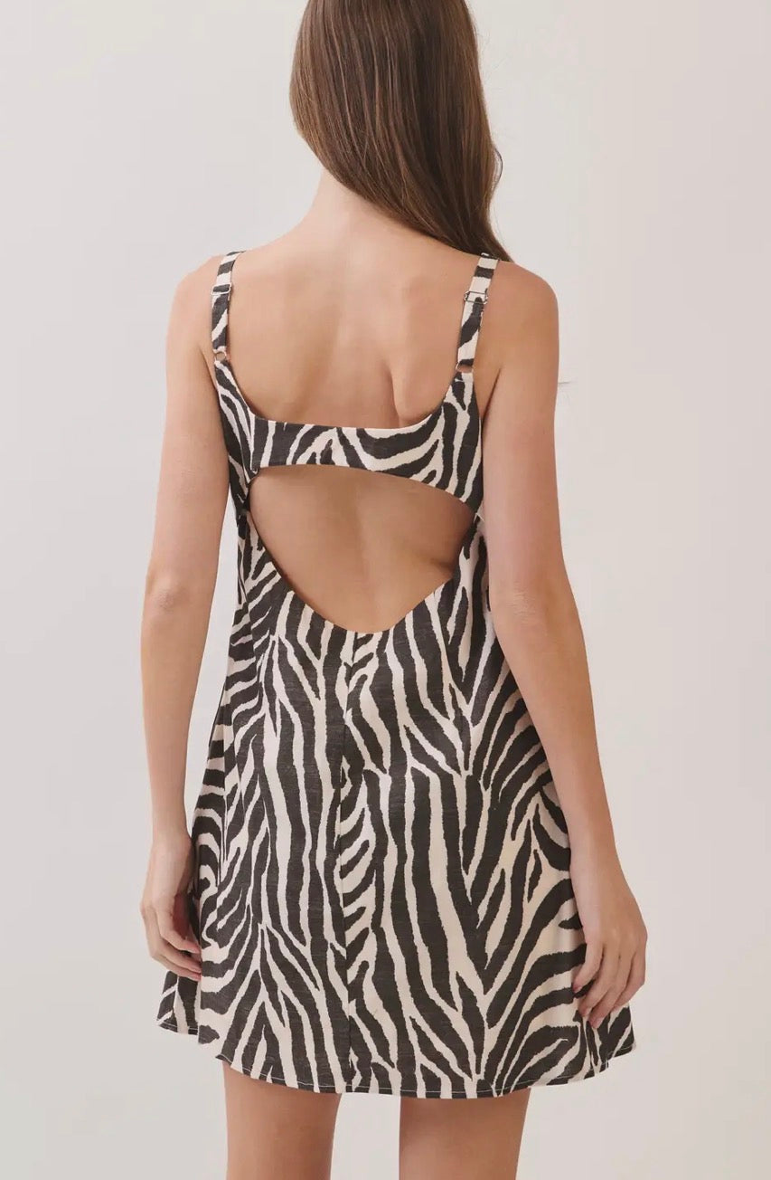 Brow & Cream Linen Zebra Swing Dress