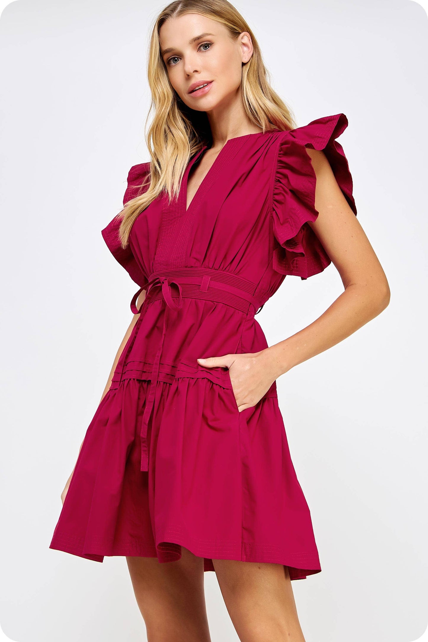 Flutter Sleeve Poplin Mini Dress