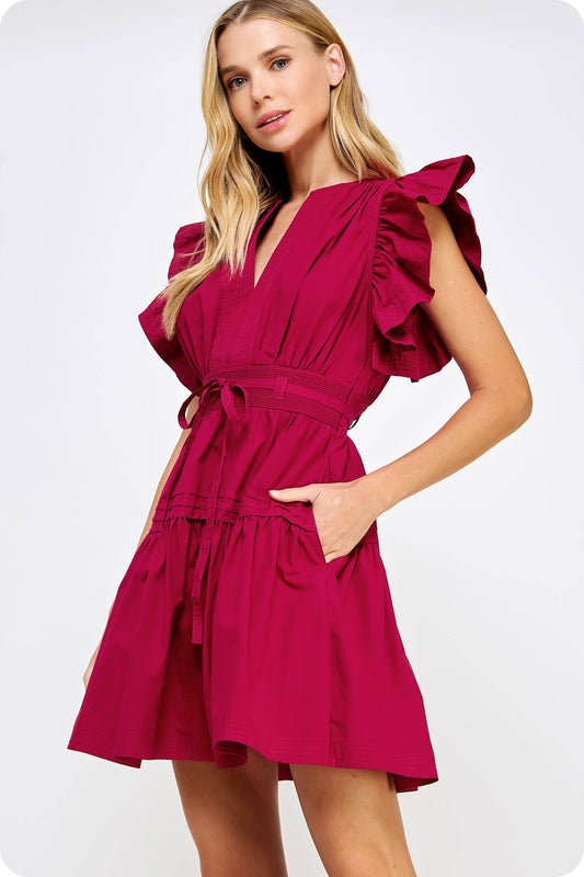 Flutter Sleeve Poplin Mini Dress