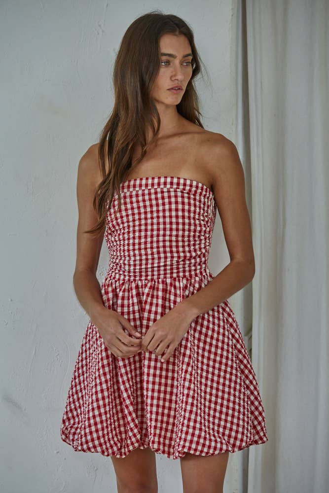 Gingham Smocked Tube Mini