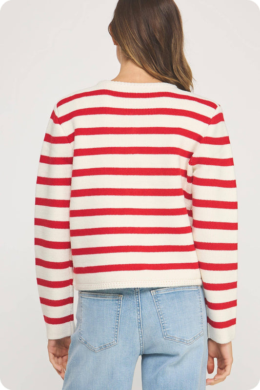 Button Down Stripe Cardigan