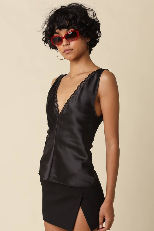 Noir Lace Trim Satin Tank