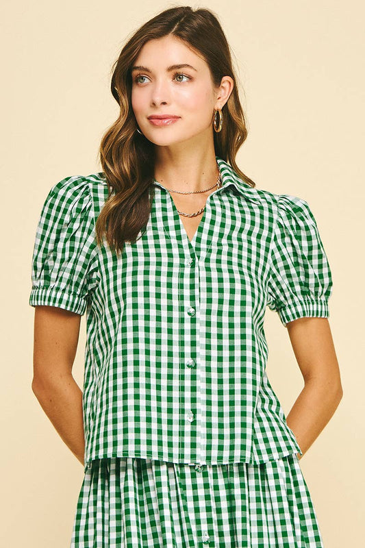 Gingham Button Down Shirt-L