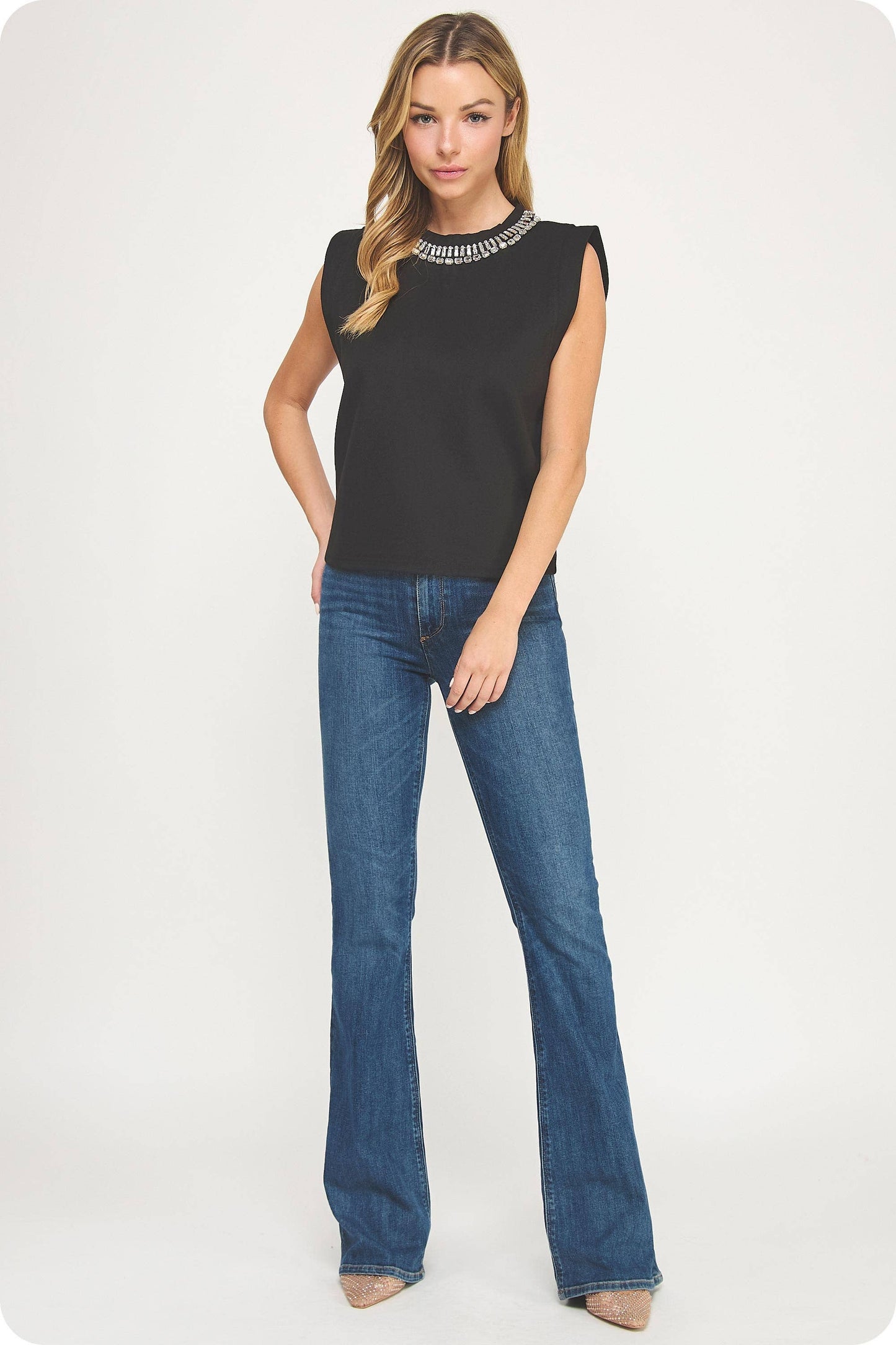 Embellished Neckline Top