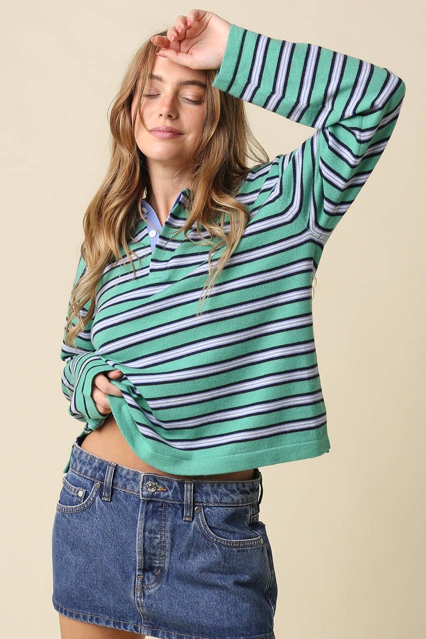 Lena Stripe Collared Knit Top