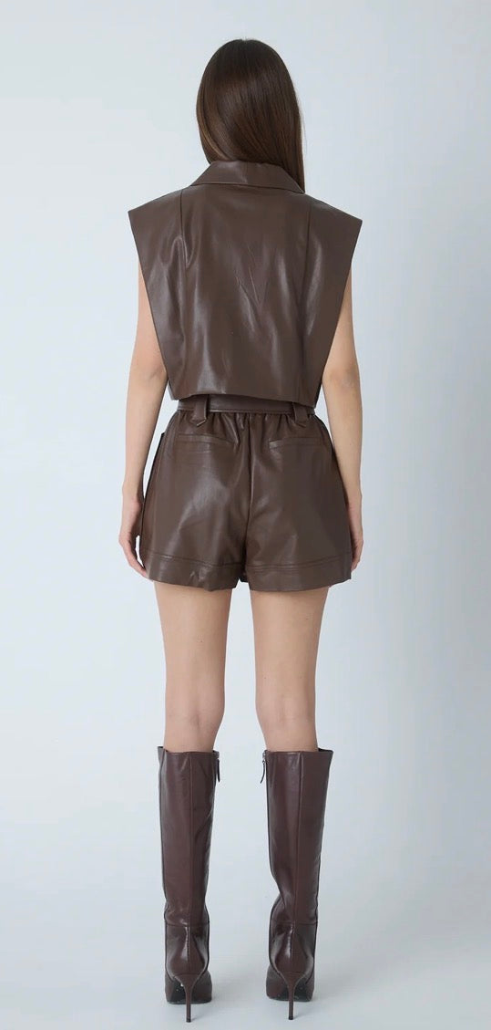 Addison Faux Leather Vest in Mocha