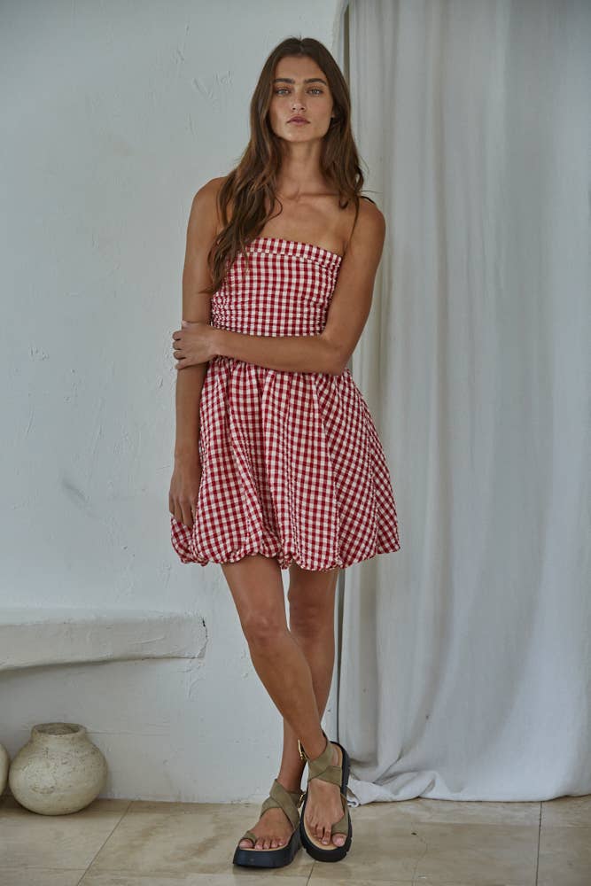 Gingham Smocked Tube Mini