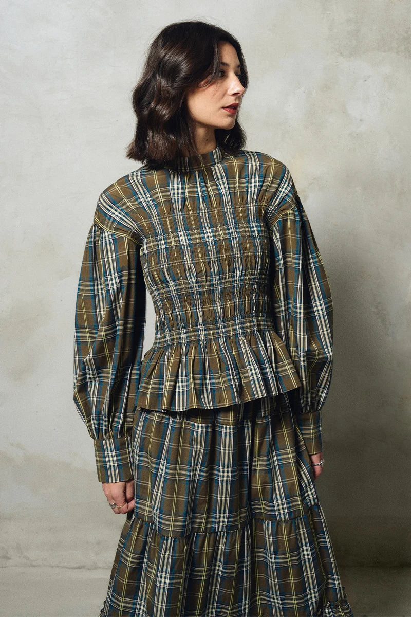 Cotton Poplin Checked Blouse