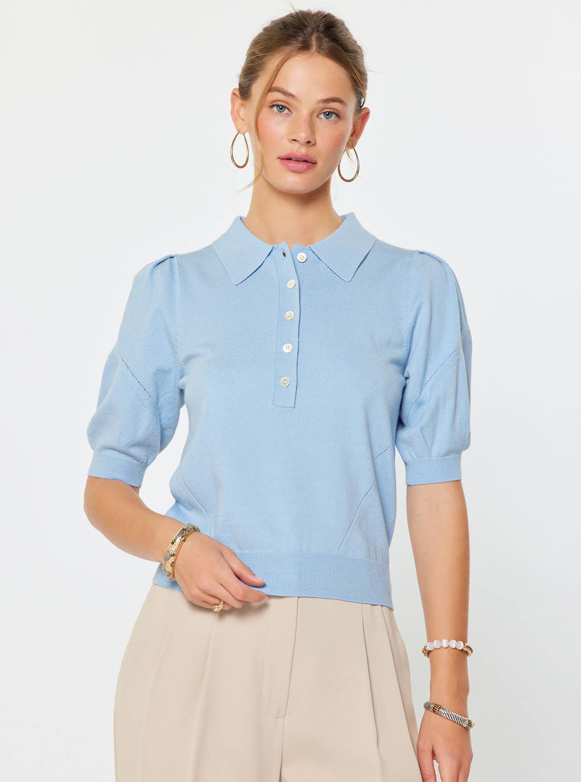 Short-sleeve Knit Polo Top