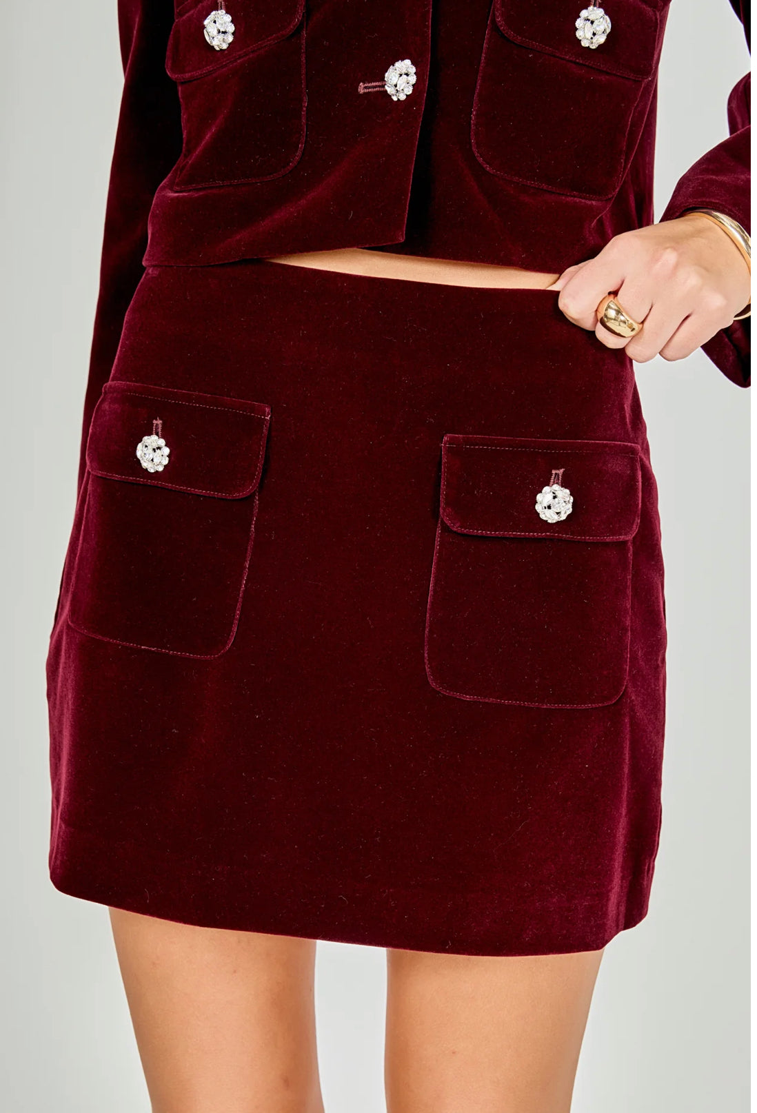 Velvet Jeweled Mini Skirt