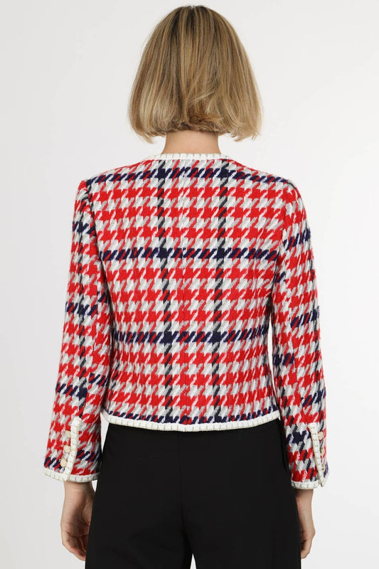 Tricolor Houndstooth Tweed Jacket