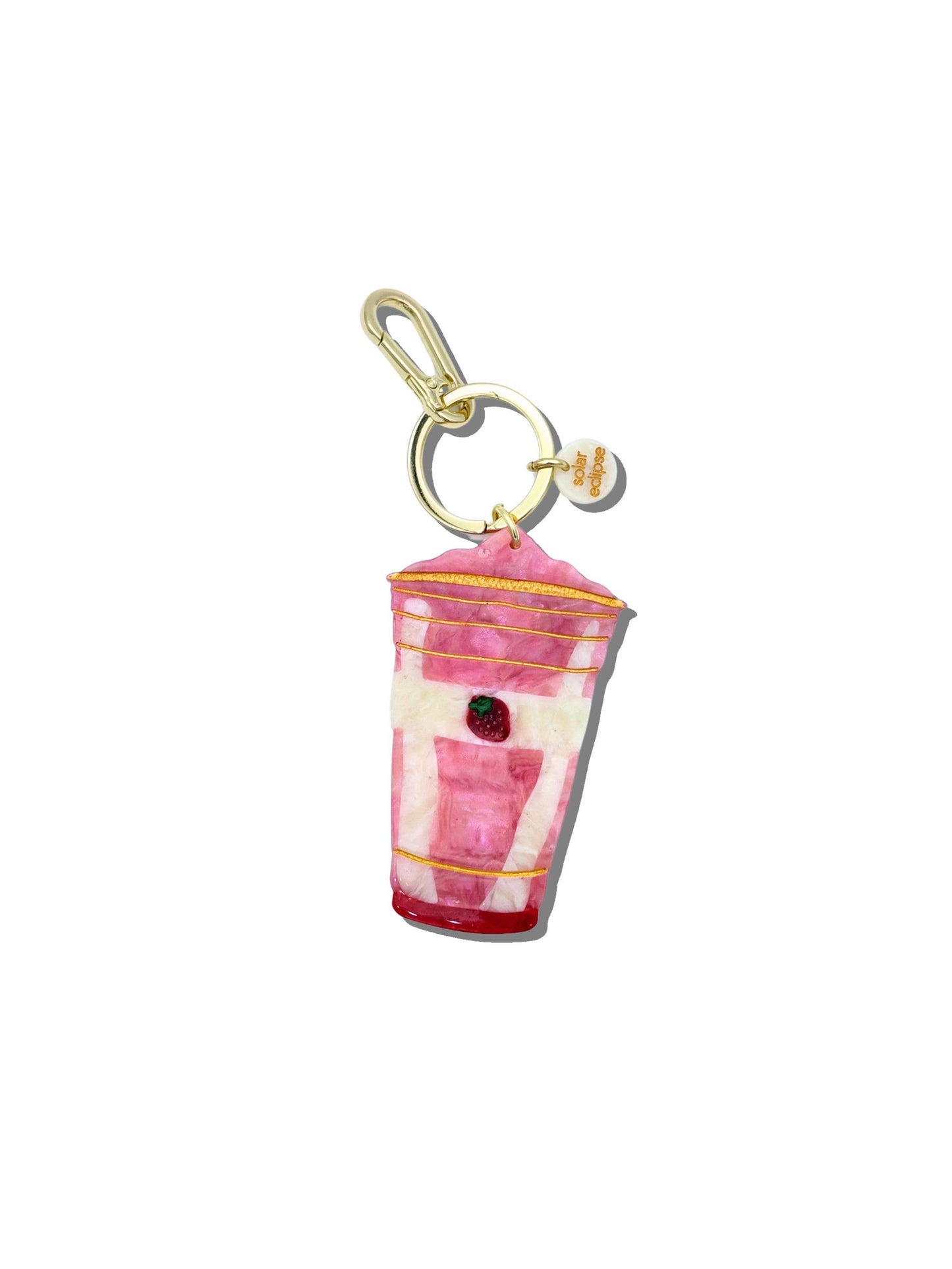 Hand-painted Strawberry Smoothie Bag Charm + Keychain