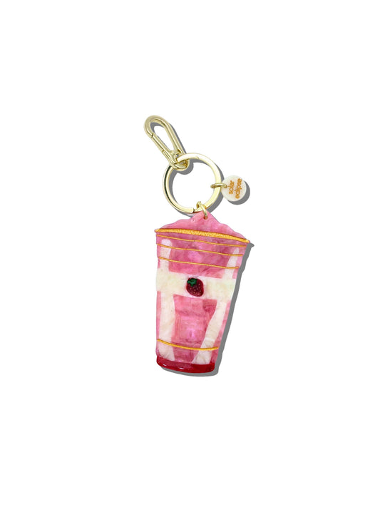 Hand-painted Strawberry Smoothie Bag Charm + Keychain