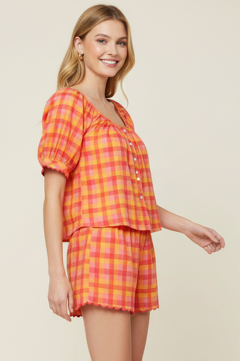 Plaid Short Sleeve Blouse