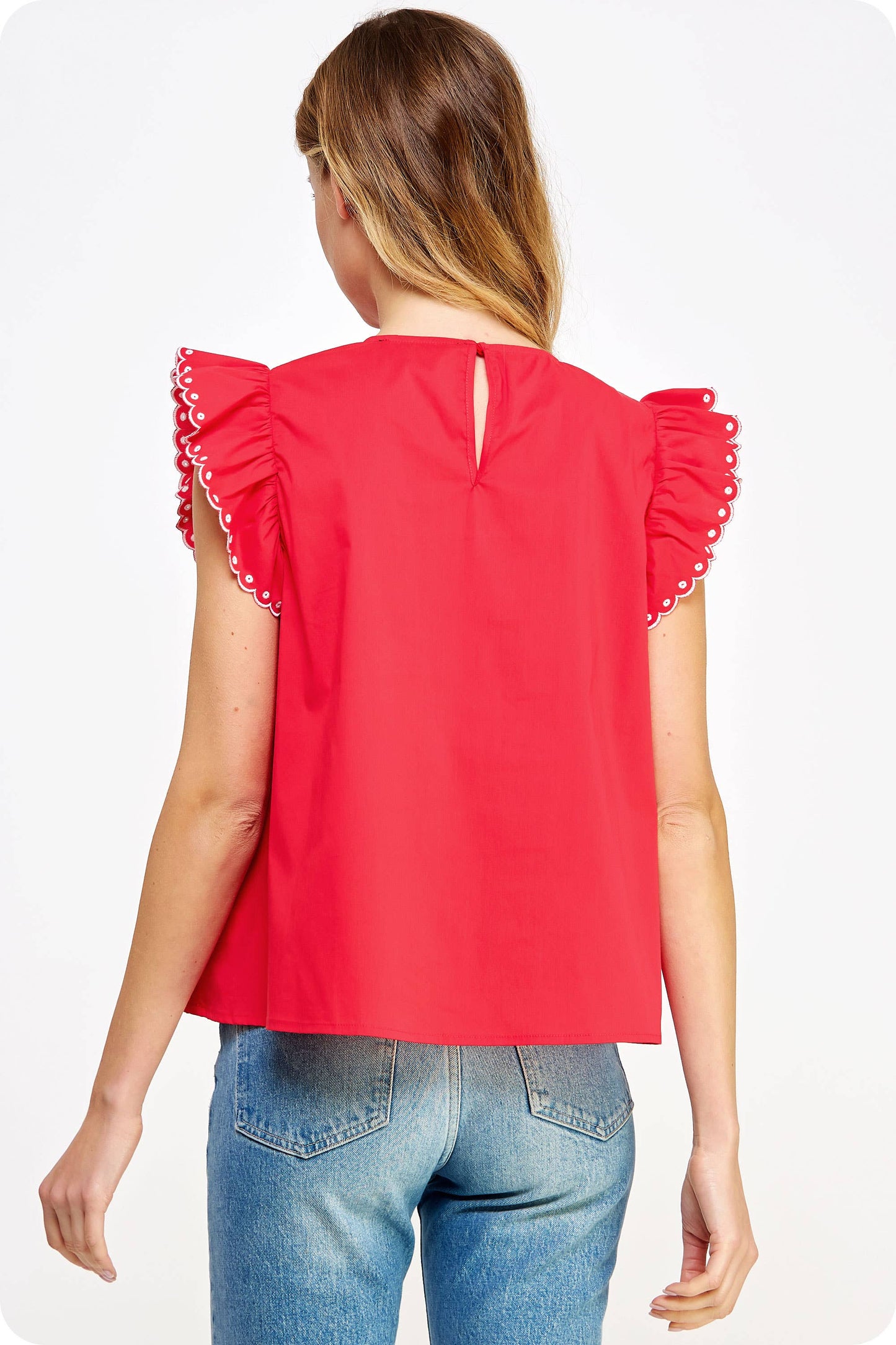 Embroidered Eyelet Poplin Top Red