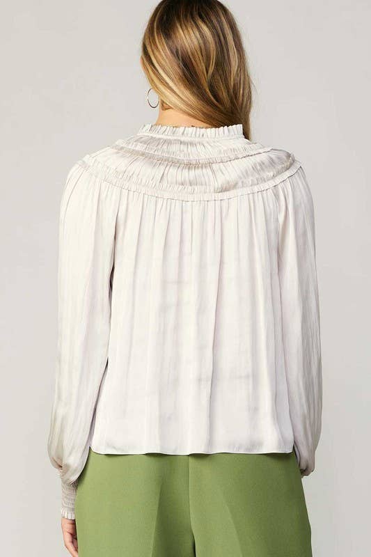 Ruffle Detail Blouse W/ Smocked Cuffs