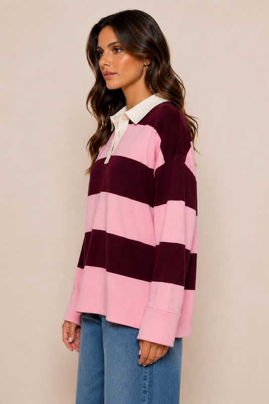 LONG SLEEVE STRIPE POLO SWEATER -