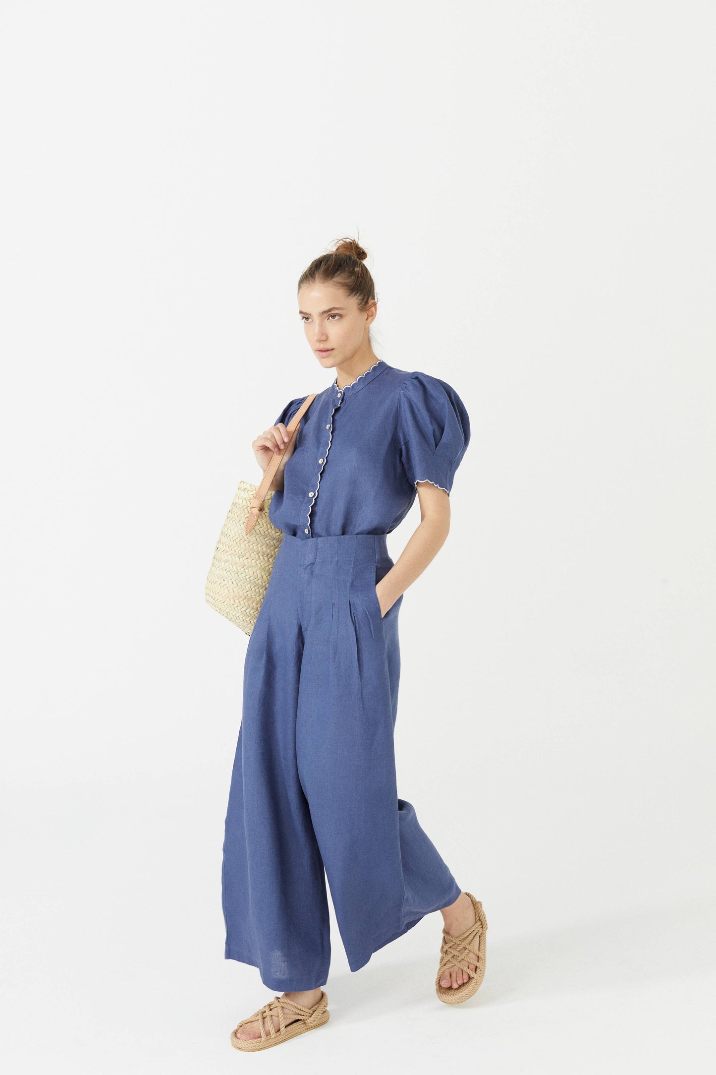 Culotte Linen Pant - Deep Blue