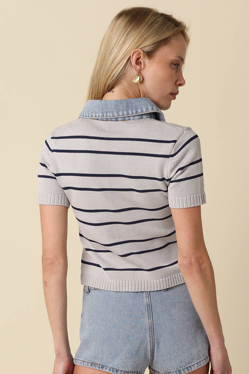 Shyla Striped Contrast Collar Crop Top