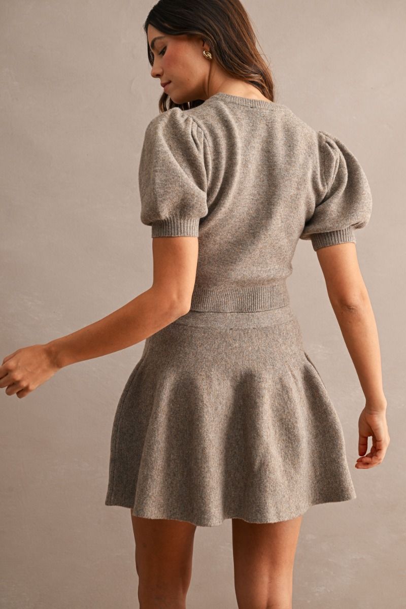 Puff Sleeve Knit Top & Skirt Set