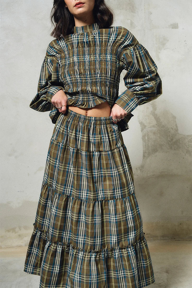 Woven Checked Maxi Skirt