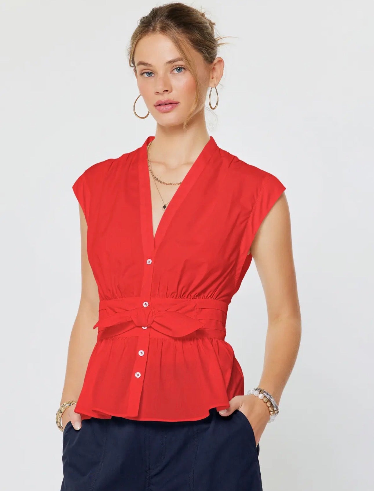 Button Down with Bow Waist