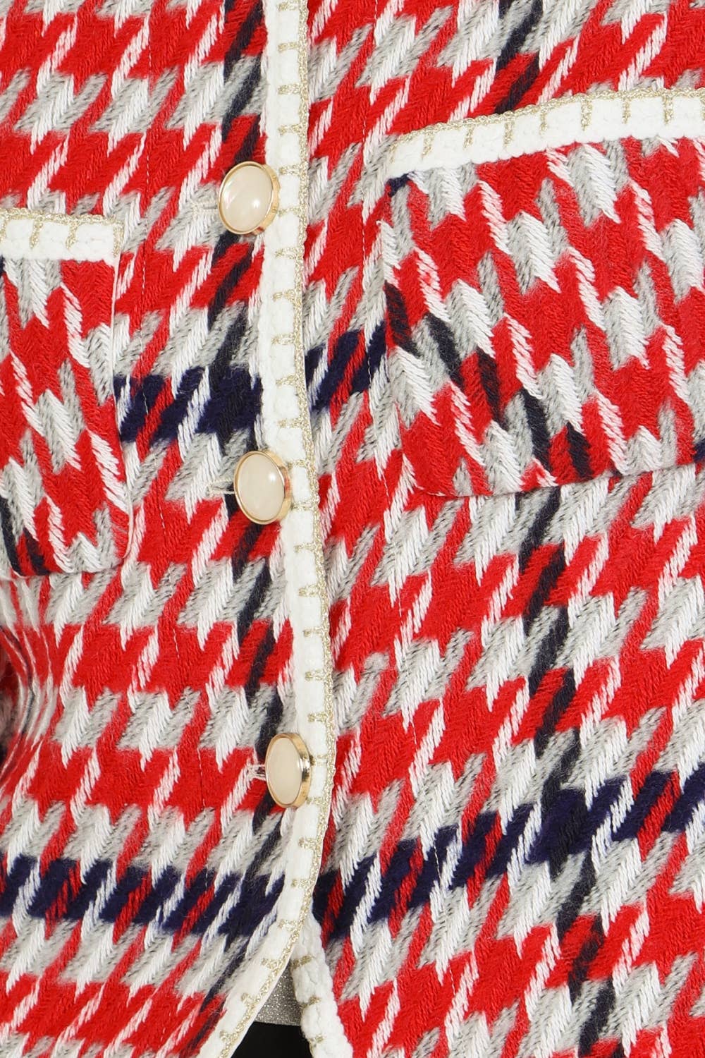Tricolor Houndstooth Tweed Jacket