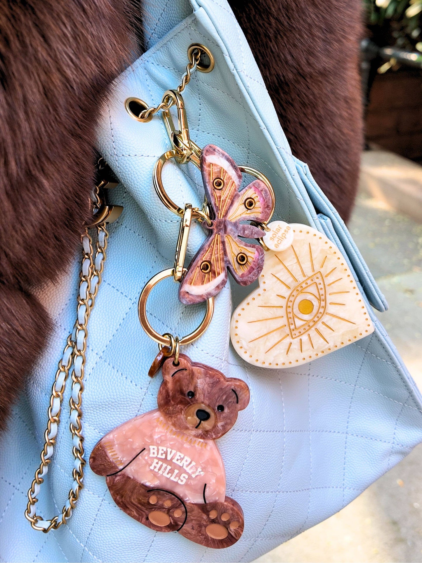 Hand-painted Emperor Silk Moth Bag Charm + Keychain