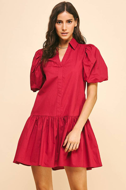 Crimson Drop Waist Shirt dress