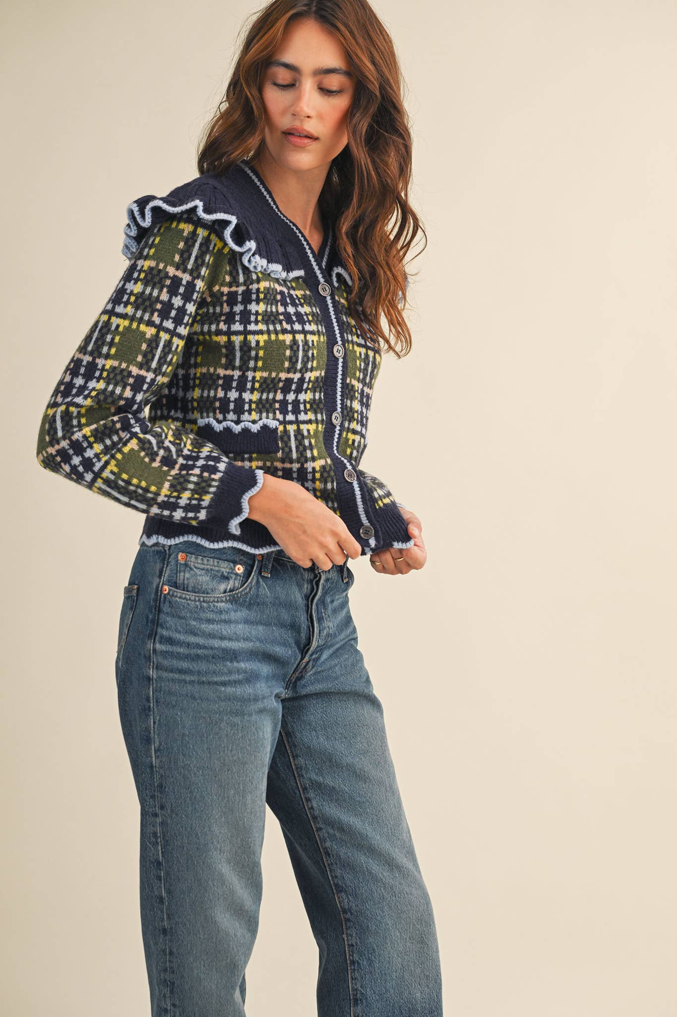 Plaid Ruffle Sweater Top