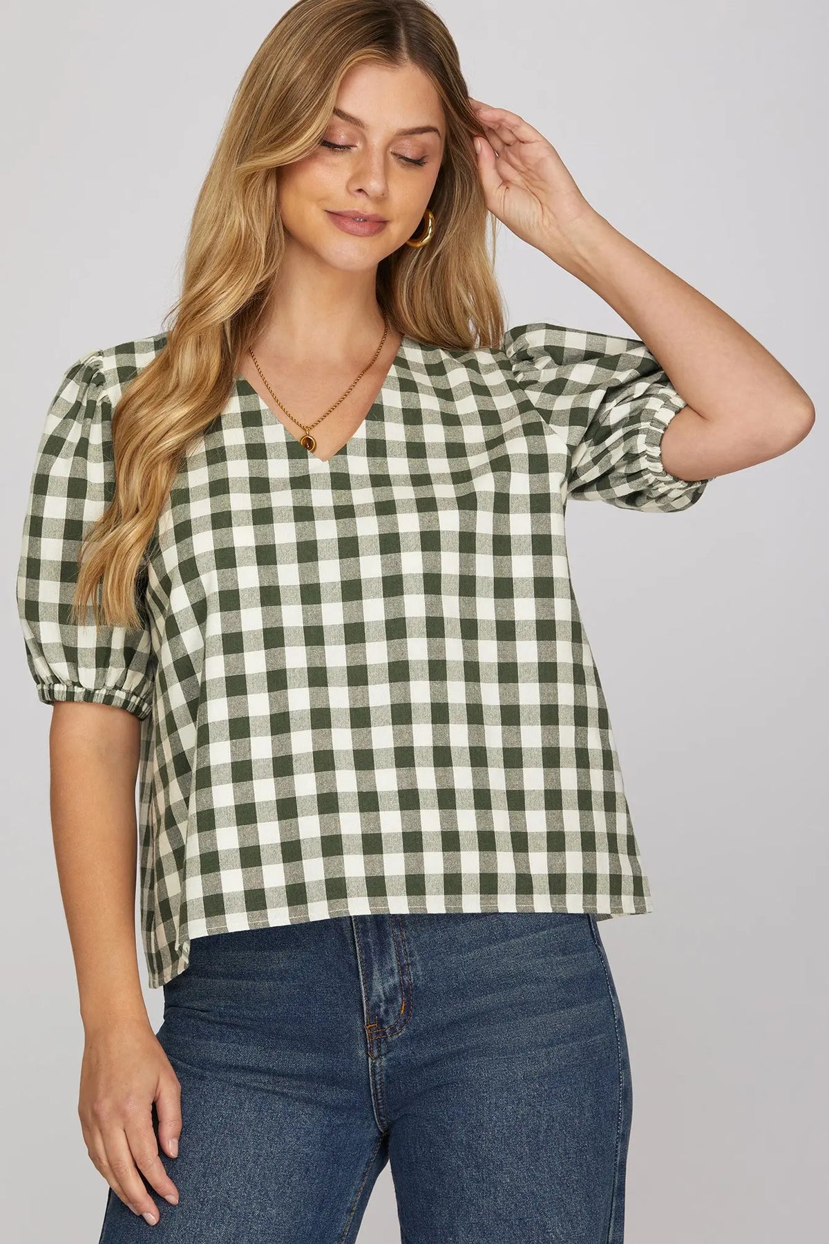 Hunter Green Gingham Top