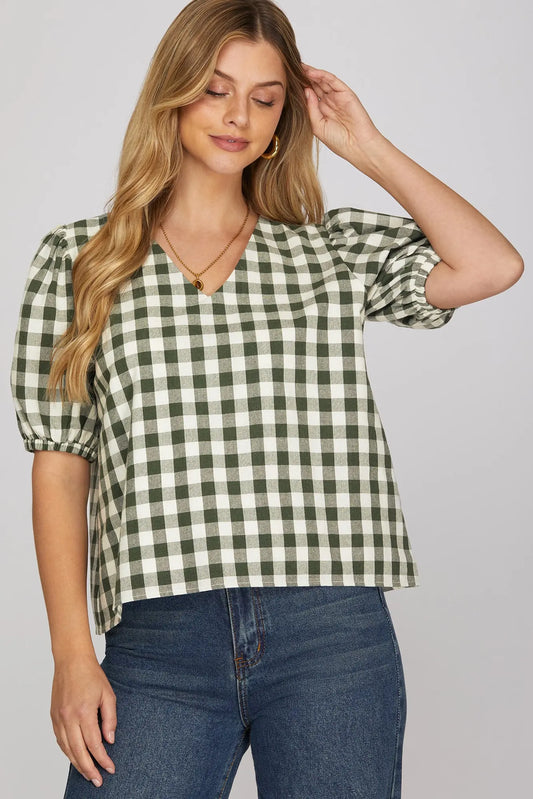 Hunter Green Gingham Top