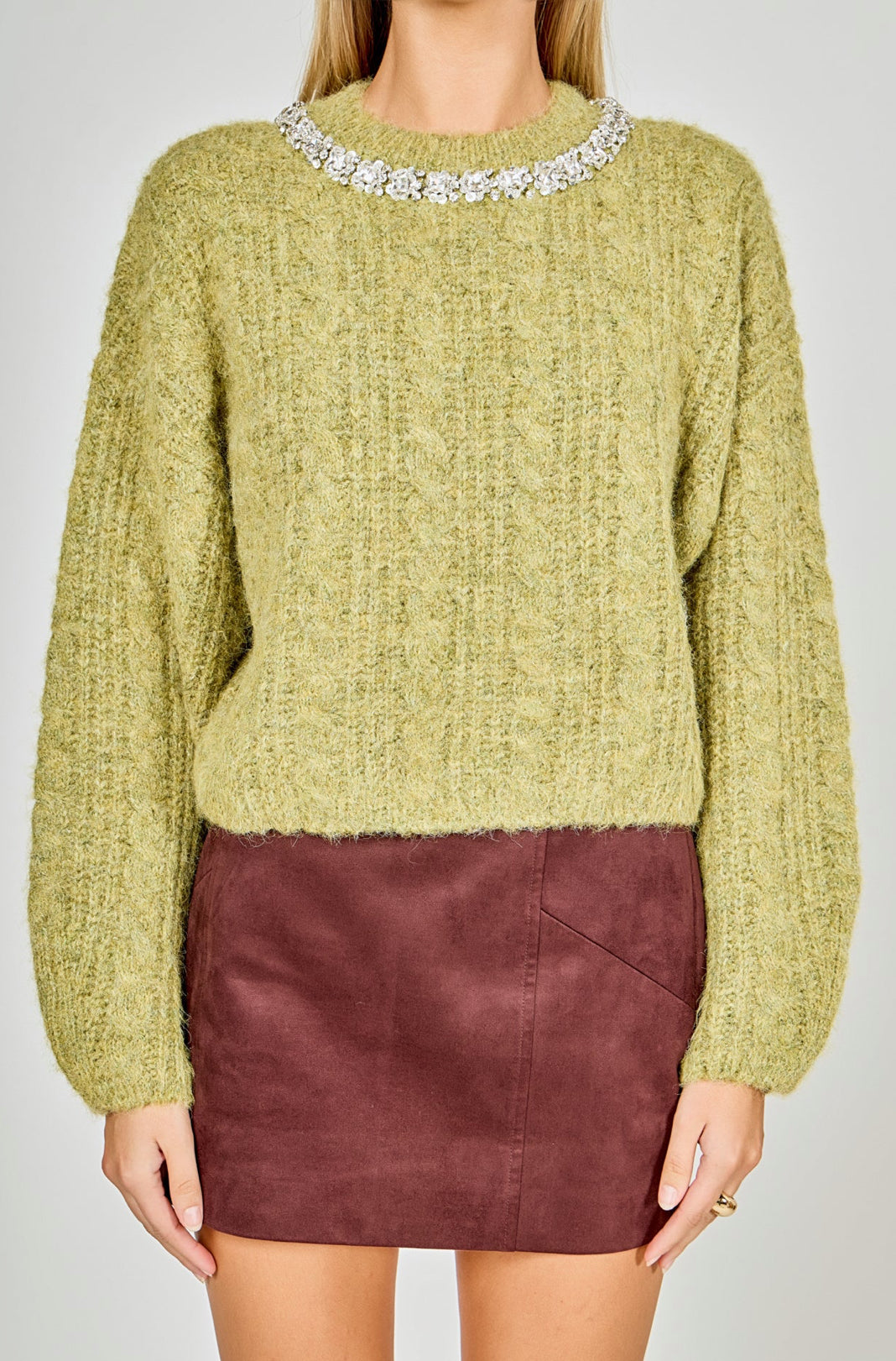 Chartreuse Fuzzy Jeweled Sweater