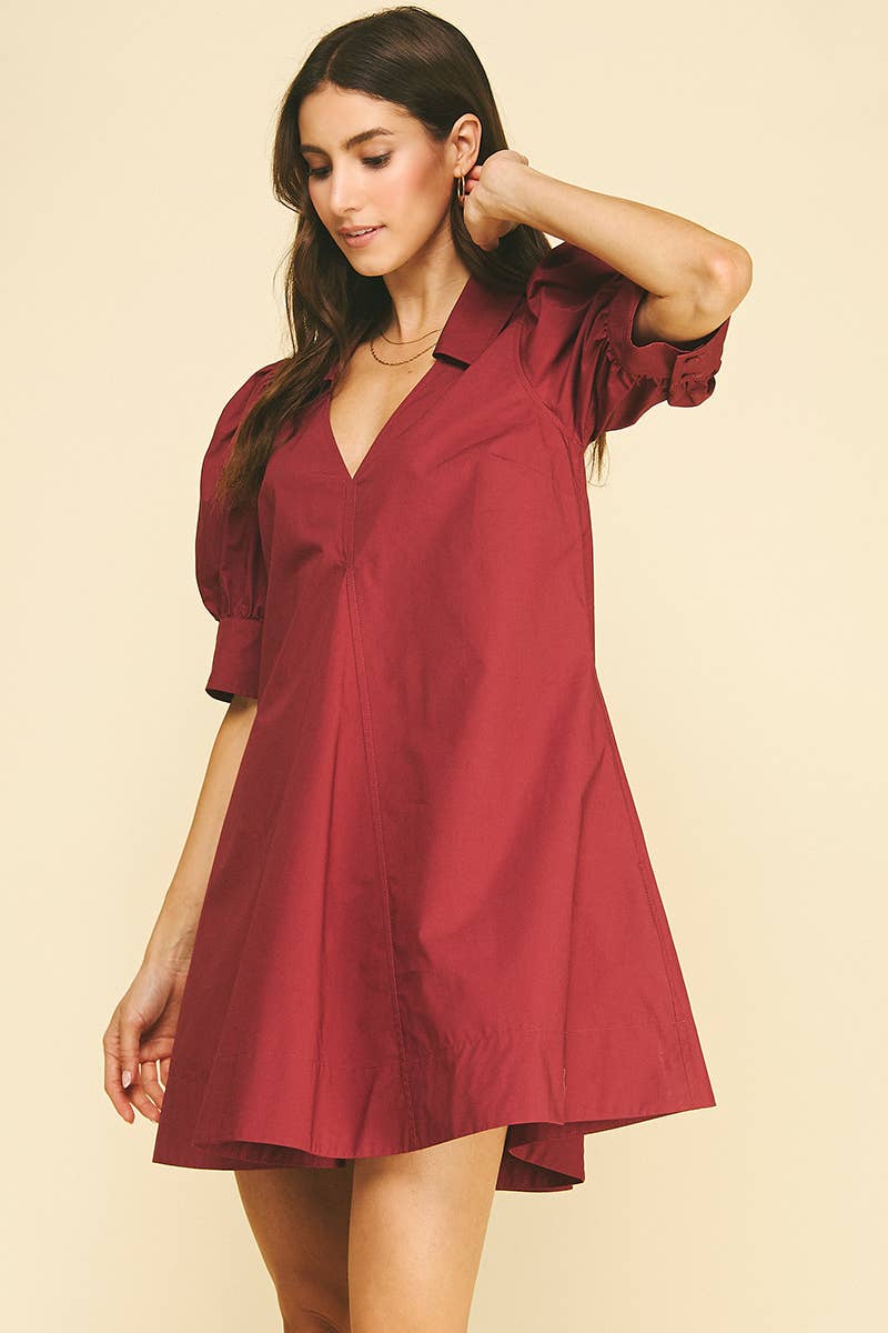 Puff Sleeve V Neck Mini Dress