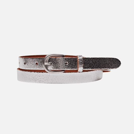 Eva Metallic Skinny Full Grain Leather Belt