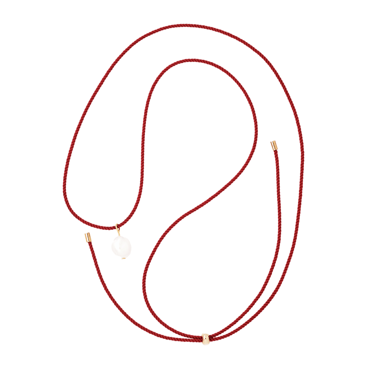 Pearl + red cord necklace