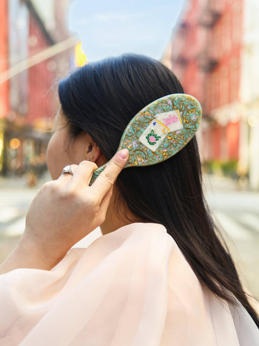 Hand-Painted Flower Mahjong Amazing Hair Day Brush | Eco-Friendly
