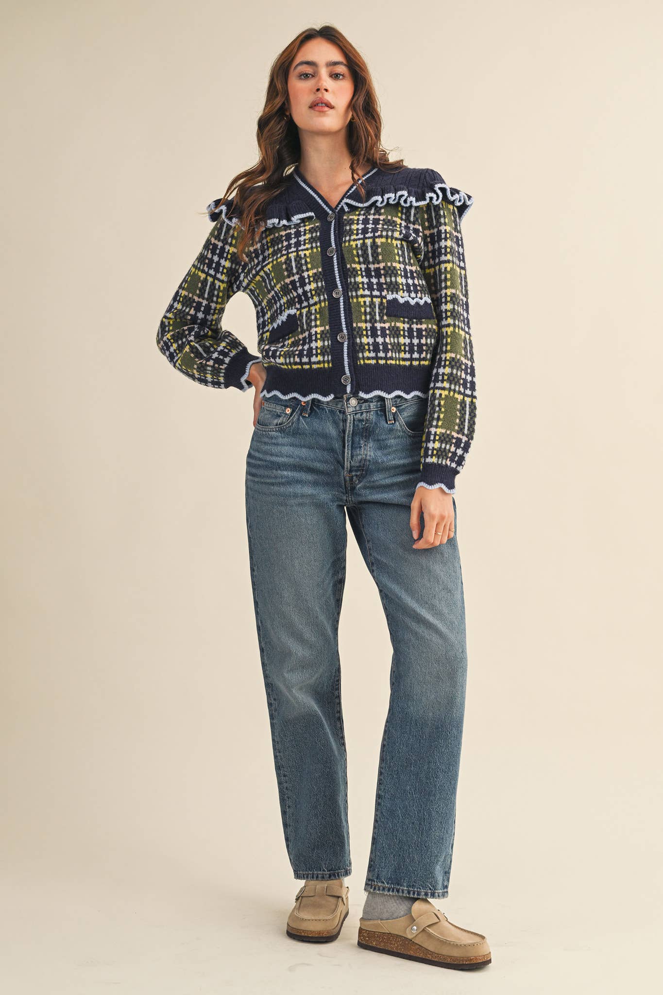 Plaid Ruffle Sweater Top