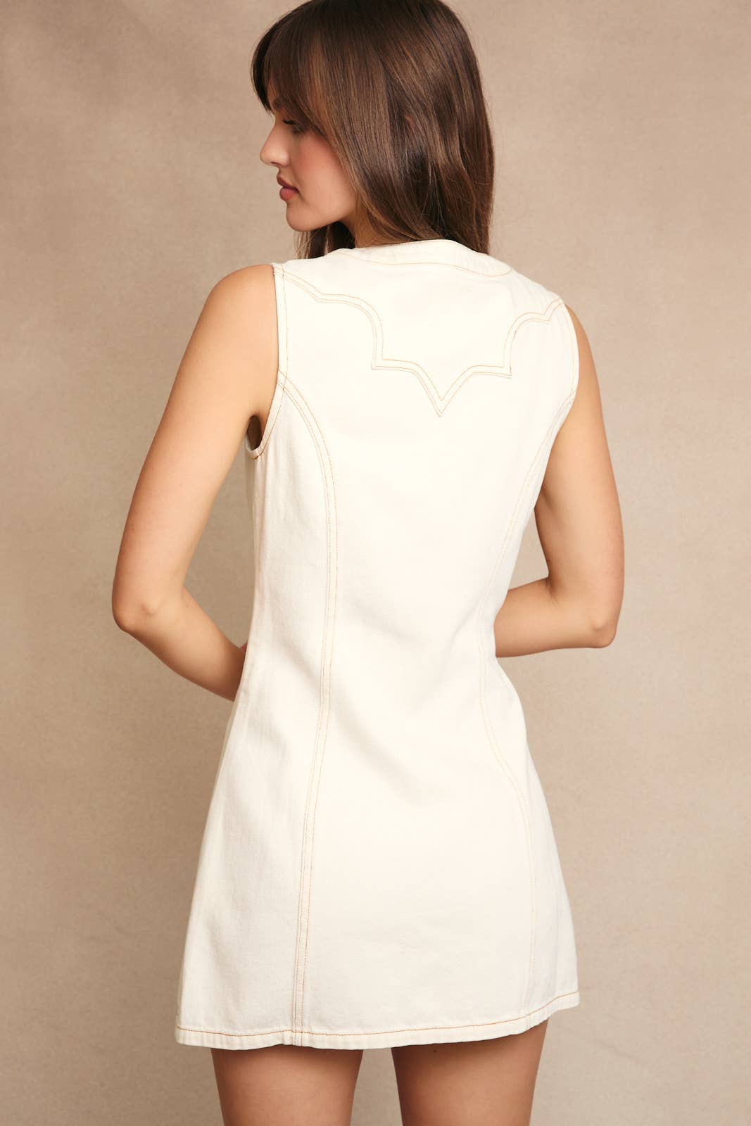 Stitch Detail Sleeveless Button Down Dress