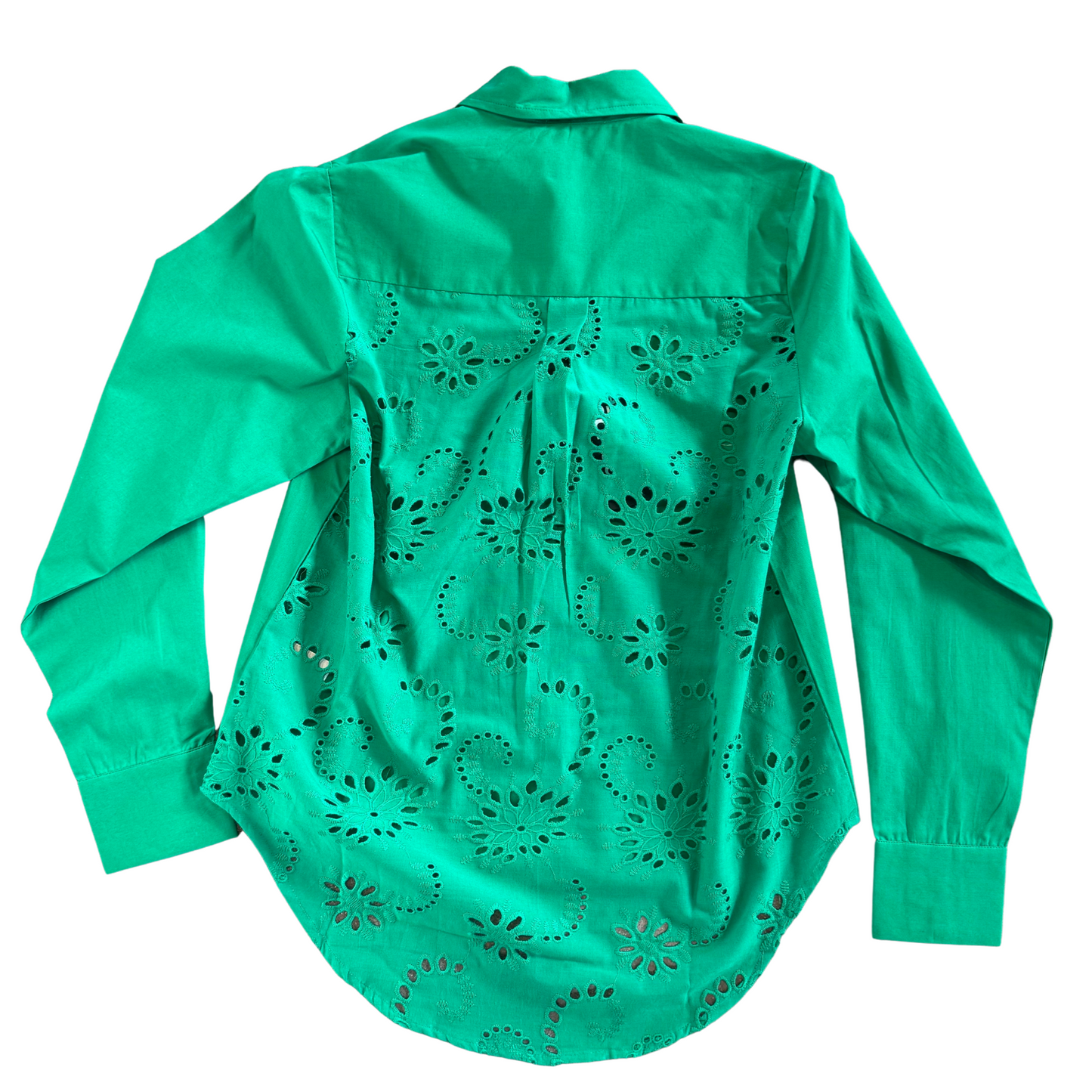 Green Eyelet Button Up Top
