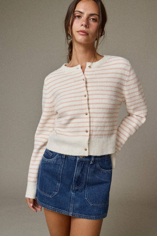 Soft Stripe Button-Up Cardigan