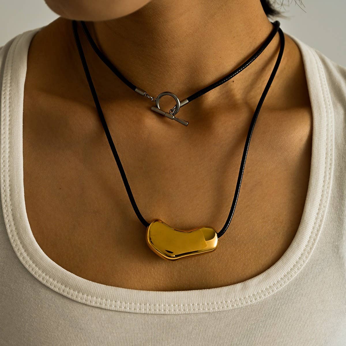 18K Steel Leather Cord Necklace