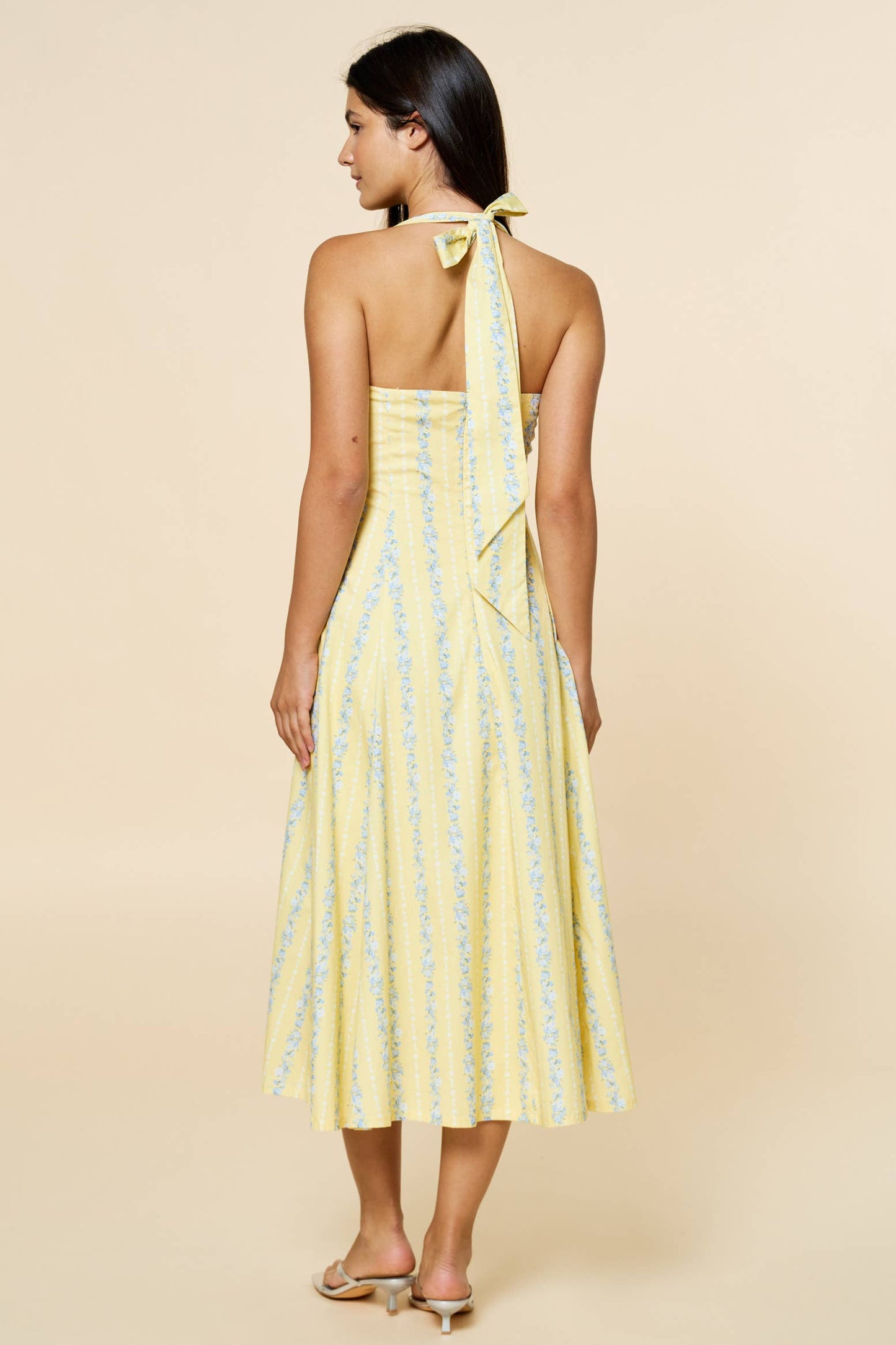 Floral Stripe Halter Fit & Flair Dress