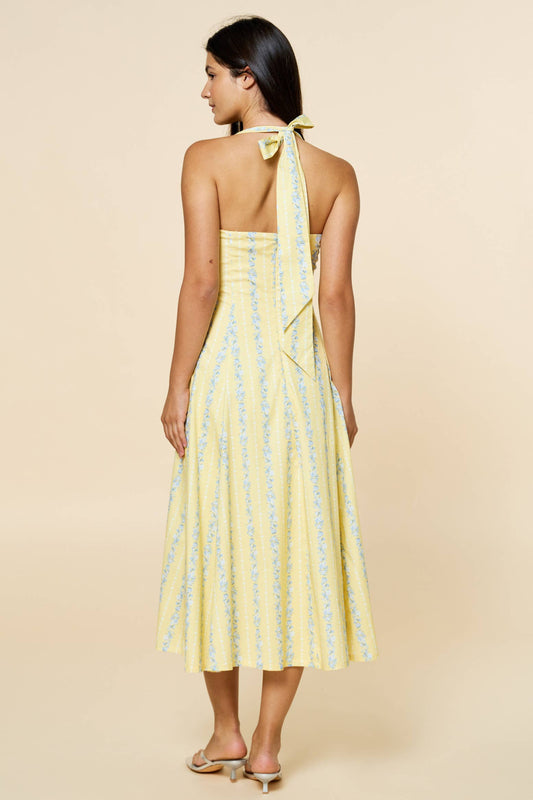 Floral Stripe Halter Fit & Flair Dress