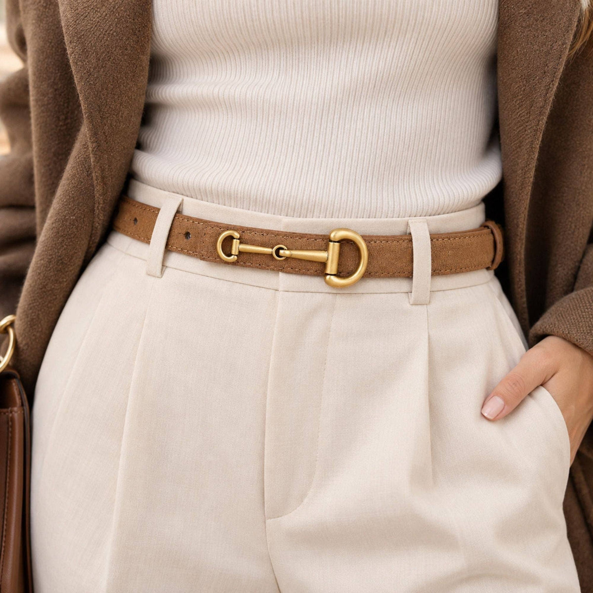 Suede Leather Skinny Belt with Horsebit
