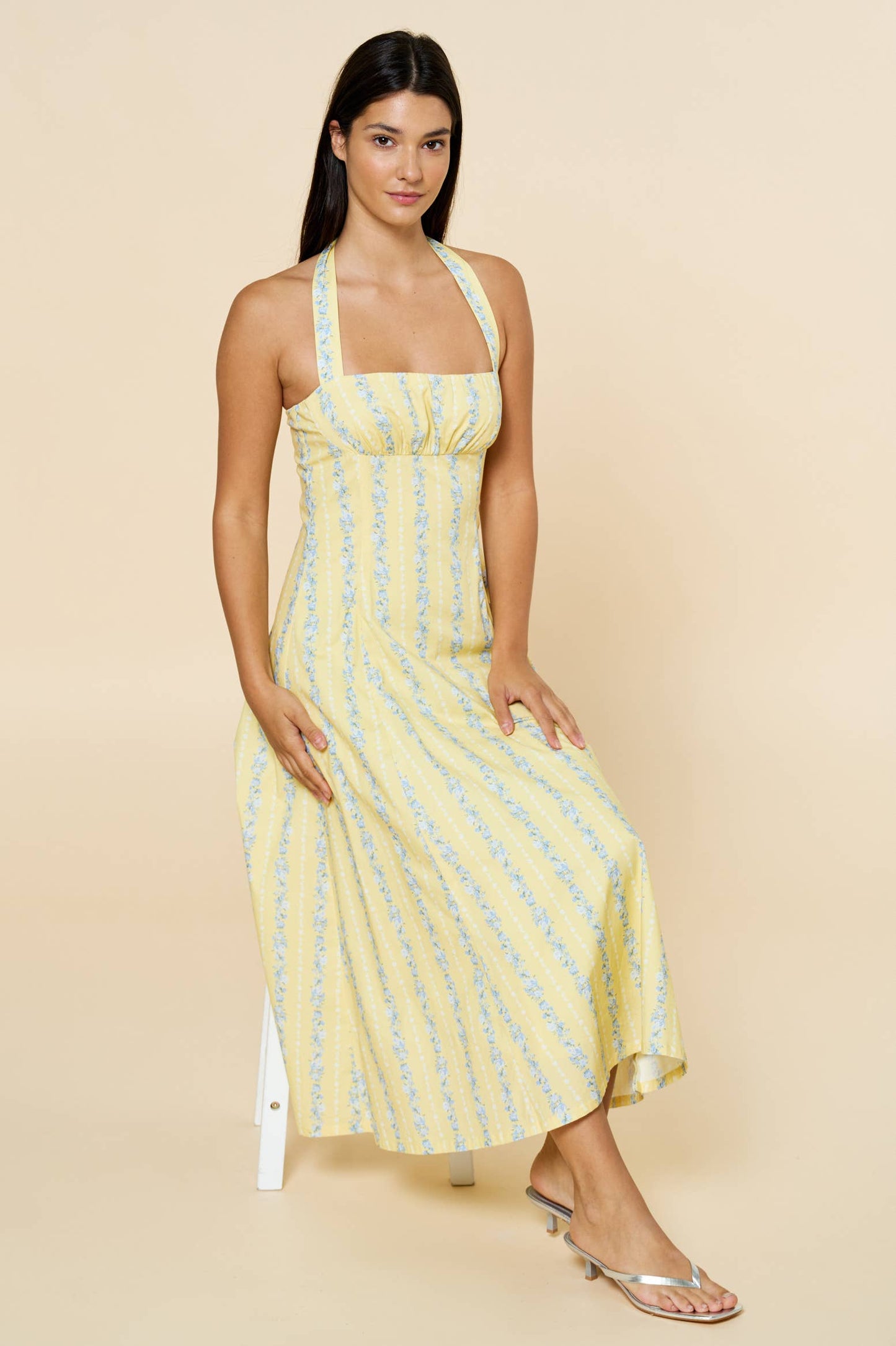 Floral Stripe Halter Fit & Flair Dress
